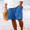 Mejores Vendedores Transfronterizos Europeos y Americanos 2023 Estación Independiente de Amazon Pantalones Cortos de Algodón y Lino con Cordón Pantalones de Playa para Hombre