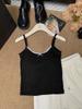 Camisola azul de dos piezas con encaje falso para mujer, conjunto de verano, top corto sexy con almohadilla para el pecho para chica sexy de Niche