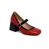 Sapatos Baixos de Couro com Solado Macio de Borracha 44, Sapatos de Salto Único de Couro Patentado para Travessia de Fronteira, Saltos Altos Vermelhos 46, Design com Fivela para Todas as Estações, Couro Patentado 48