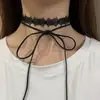 Collar con correa de encaje y lazo negro de Spice Girl, estilo retro, apilado, tipo gargantilla para clavícula.