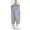 Calças 2025 Masculinas Estilo Chinês Verão Novas Calças Harem Xadrez Tendência Masculina Casual de Pernas Largas Calças de Praia A49