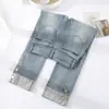 Calça Jeans de Fumaça Enrolada Feminina Nova Primavera e Outono 2025 Cintura Alta Cor Clara Reta Calça French Stick para Homens Baixos
