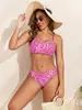 Bikini de dos piezas con estampado de leopardo retro europeo y americano para mujer, de cintura alta, para ocultar el abdomen, adelgazante, con tiras, para aguas termales, vacaciones en la playa