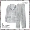 Pijama Masculino Xadrez Primavera e Outono Algodão Imitado Manga Longa Tamanho Grande Algodão Imitado Fino Outono e Inverno Casual Meia-Idade Roupa de Casa Conjunto