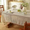 Mantel de ganchillo de hilo de algodón calado, estilo pastoral de lujo ligero y de alta gama, decoración de sala de estar, mantel para mesa de café estilo Ins con adornos de borlas