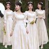 (Liberação) Vestido de Madrinha Cor Champagne, Vestido Curto de Nicho para Grupo de Irmãs no Casamento, Vestido de Madrinha de Manga Comprida