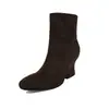 Botas curtas de camurça com salto alto grosso para mulheres, botas de corte justo, novo modelo de inverno, bico redondo, zíper lateral, cor sólida, botas curtas femininas estilo coreano