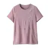 Roupas para Mãe 2026 Verão Nova Camiseta Feminina Bordada de Manga Curta Moda Casual Patchwork Solta Emagrecedora Top para Mulheres