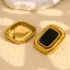 Moda Europeia e Americana Elegante Retrô Francês Brincos de Alto Padrão Aço Inoxidável Banhado a Ouro 18K Estrutura de Ônix Preto Brincos para Mulheres