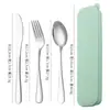 Estuche Portátil de Acero Inoxidable para Cubiertos (Cuchillo, Tenedor, Cuchara y Palillos) Set de Regalo Simple para Estudiantes, Acampada al Aire Libre