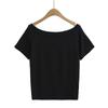 2506-25 Primavera Nuevo Estilo Americano Holgado Perezoso Vacaciones Casual Diseño de un Hombro Camiseta de Manga Corta