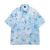 Camisa de Manga Curta com Design Jacquard de Morango Tie-Dye Retrô Americano para Homens e Mulheres 2025 Verão Nova Camisa Solta