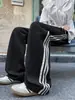 Pantalones deportivos largos de marca de moda, holgados, a rayas, con caída, de pierna ancha, para hombre, pantalones de chándal de otoño, pantalones casuales rectos pesados de estilo americano