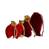 Bolsa para empaque de joyería y accesorios, roja con ribete dorado, bolsa de terciopelo con cordón, bolsa de almacenamiento para artículos culturales y pulseras