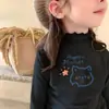 Camiseta de Manga Larga Base para Niñas con Cuello Volante, Felpa Cálida, Elegante, Cuello Semi Alto, Ropa Interior, Top Cepillado, Otoño/Invierno, para Niños Mayores
