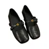 Primer Encuentro Temporada Cuadrado Retro Punta Camelia Planos Mary Jane Zapatos Primavera y Otoño Nuevo Estilo Correa de Lazo Zapatos de Una Sola Pieza Uso Bidireccional