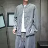 Conjunto de Dos Piezas de Chaqueta Retro Botones Estilo Chino Nuevo Otoño/Invierno 2026 y Pantalones Anchos Sueltos, Atuendo Casual Moderno Inspirado en China para Hombre