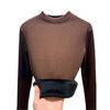 H339 Estilo Bem-Estar Inverno Veludo Espessado Camisa Segunda Pele para Mulheres Veludo Raposa Prateada Ajuste Slim Interno Quente Casaco Outono Top de Gola Redonda