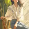 Estilo Francés Estilo Maduro Ligero Chic Único Hermosa Camisa Pequeña Top Dulce Camisa Rayada Azul Dopamina Sizzy para Verano