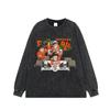 Marca de Tendencia Transfronteriza Estampado Vintage de Anime y Cómic Top Oversize Lavado Cuello Redondo Camiseta de Manga Corta para Hombre Ropa para Hombre