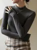 Camiseta Base Derong para Mulheres Outono e Inverno 2025 Novo Estilo Ombro Direito Gola Alta Interna Meia Manga Top Espessado Escovado de Manga Longa