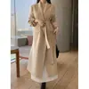 Tamanho Atualizado Chic Coreano Temperamento Francês Gola Grande Cintura Marcada Longo Lã Casaco Outwear Feminino