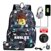 Mochila periférica de juego Roblox para hombre, mochila con carga USB, bolsa para computadora de gran capacidad, entrega de una sola pieza, venta al por mayor
