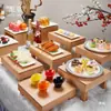 Mesa de Postres tipo Buffet Soporte de Exhibición para Sushi Mesa para Pausa de Té China Mesa de Comida Fría Estante para Pasteles Placa de Exhibición con Adornos de Madera