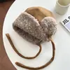 Sombrero de Orejera de Lana de Cordero Simple Estilo Coreano Otoño Invierno para Mujer, Versátil, de Atar, Cálido, Sombrero Pullover, de Moda, para Esquiar, Ciclismo, Gorro para la Cabeza