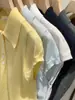 Estilo Coreano Estilo Perezoso Azul Dopamina Cuello Solapa Manga Corta Tejido para Mujer Verano 2025 Nuevo Único y Hermoso Top