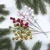 Ramas de Frutos Rojos con Polvo Dorado Simuladas de 12 Cabezas Comercio Electrónico Transfronterizo Nueva Decoración del Hogar para Navidad y Festival de Primavera Popular Ramas de Bayas Coloridas