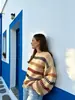 AliExpress Suéter de Punto Versátil con Bloques de Color para Mujer Moda Primavera y Otoño, Suave y Amigable con la Piel Top Diario para Ir al Trabajo, En Stock