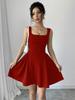 Amazon Vestido Mini de Color Puro Cuello Cuadrado Sin Mangas Sexy Apretado al Pecho Casual para Mujer