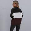 Bai Fen Zhi Yi Amazon Transfronterizo Otoño Marrón Patchwork Cuello Redondo Manga Larga Jersey de Punto Suelto para Mujer