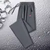 Pantalones Deportivos de Verano para Hombre Estilo Coreano Talla Grande con Bolsillo y Cremallera, Joggers de Seda Helada con Cordón