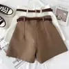 Moda Versátil Color Sólido Cintura Alta Adelgazante Traje Shorts Pantalones de Pierna Ancha Pantalones Casuales con Cinturón para Mujer 2025 Verano Nuevo Estilo
