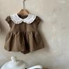 Nuevo Vestido de Verano para Niños Ins Vestido de Verano para Bebé Niña Estilo Coreano Lindo y Dulce Cuello con Bloques de Color Mangas Abullonadas Culotes Holgados