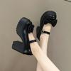 Zapatos Mary Jane de Tacón Grueso de Tacón Alto para Mujer 2025 Nuevos Otoño e Invierno Estilo Preppy Zapatos Negros Bailarinas Planas con Lazo para Mujer