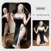 Lencería sexy Zuijiao talla grande con abertura alta uniforme de cosplay de monja conjunto de vestido largo seductor y caliente para dormir para mujer