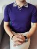 Dropshipping Transfronterizo Camisa Polo Bloque de Color Solapa de Espiga Hombres Elegante Ajuste Delgado Manga Corta Tejido Elástico Seda de Hielo Camiseta de Moda