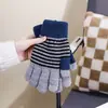 Guantes de pantalla táctil estilo coreano para Otoño e Invierno, guantes retro versátiles para mujer, guantes de punto de cinco dedos con contraste de color para estudiante, guantes gruesos de ciclismo para pareja