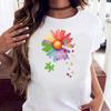 Desejo ebay Amazon estação independente gola redonda solta AliExpress camiseta criativa de flor manga curta para mulheres