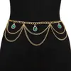 Cadena de cintura de metal multicapa, sencilla, combinable con todo, con personalidad, de diamantes esmeralda, estilo europeo y americano.