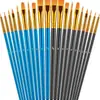 Transfronterizo 10 Pinceles de Nailon Mango de Plástico Azul Set de Pinceles Acrílico Gouache para Niños Pincel Plano Pincel de Gancho Pincel para Óleo