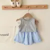 Conjunto de Duas Peças Verão para Meninas, Colete Sem Mangas Estilo Coreano e Shorts Coloridos Doces, Patchwork de Cor Sólida, Roupa Infantil Estilosa Estilo Princesa