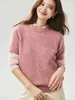 Lujoso y suave, amigable con la piel, mezcla 25% seda de morera y 75% cachemira, cuello redondo minimalista, corte holgado, top de punto de manga corta para mujer