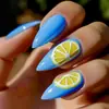 Arte de unhas de frutas mais vendida no verão transfronteiriça: Adesivos de unha de limão amarelo, unhas postiças populares de laranja fresco e limão