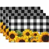 Manteles individuales de venta caliente transfronterizos de Amazon para primavera y verano, Manteles individuales de estilo occidental, Tapetes antiadherentes, Lino, Estampado de cuadros de abeja de girasol