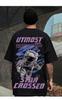 Verão Hong Kong Estilo Graffiti Camiseta de manga curta Hip-hop Masculino Solto Tamanho Grande Top Moda Moda Casal Estampado Camiseta de meia manga