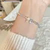 Pulseira de Prata Esterlina S925 com Água-Marinha Natural e Pérola de Água Doce Estilo Fresco da Moda Pulseira de Estrela do Mar e Concha Joia Empilhável